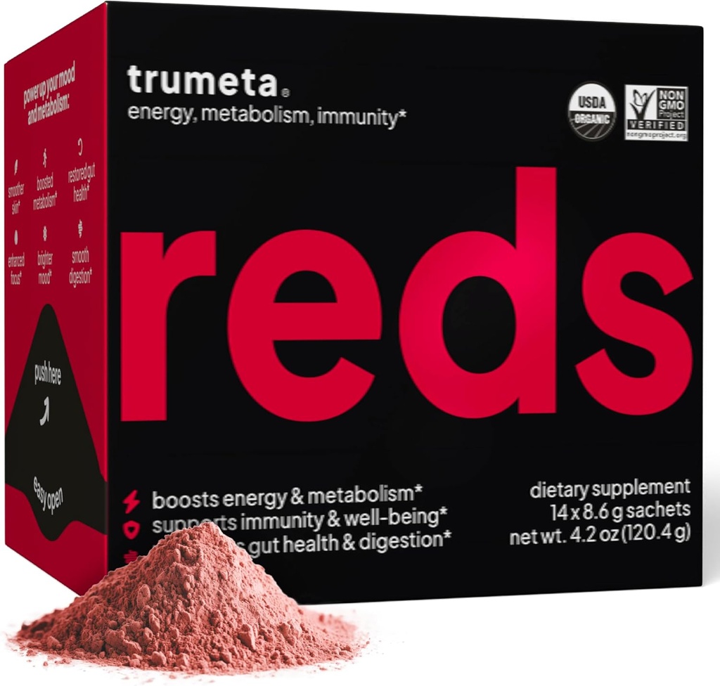 Superfood Reds Powder Packs - für Immununterstützung und Speicher I Reds Superfood Pulver Antioxidantien Polyphenole Mischung mit Bio Acai Berry, Goji Berry, Granatapfel - 14 Sachets