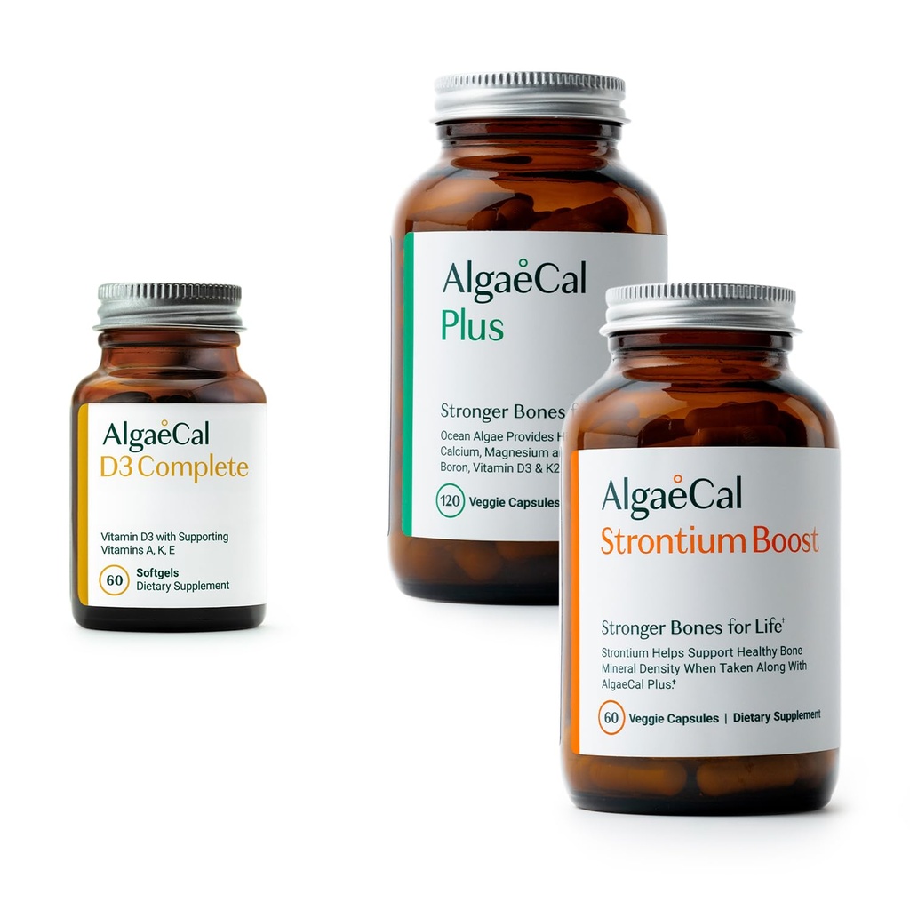 ALGAECAL Bone Health Bundle - D3 Complete (1000 IU) + K2, Vitamin E, Vitamin A & Plant-Based Calcium klinisch unterstützt, um Knochendichte zu erhöhen