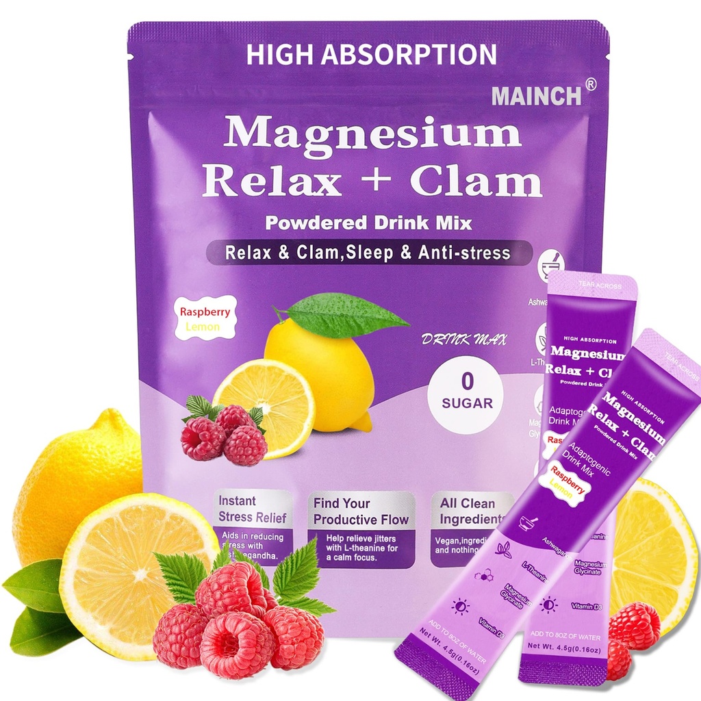 Calm Magnesium Powder,Natural Calm Powdered Drink,Cortisol Drink Mix für L-Theanin,Ashwagandha,Magnesium Glycinate, Anti-Stress-Getränk-Mischpulver,Ashwagandha Ergänzungen für Entspannung Schlaf-20 Paket