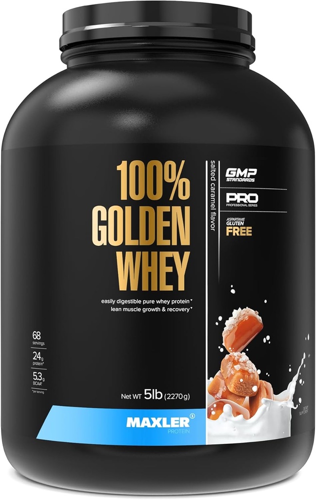 Maxler 100% Golden Whey Protein - 24g Protein pro Servierung - Premium Whey Protein Powder for Pre Post Workout - Schnell-Absorbierende Whey Konzentrat, Isolate & Hydrolysate Blend - Gesalzene Caramel 5 lb