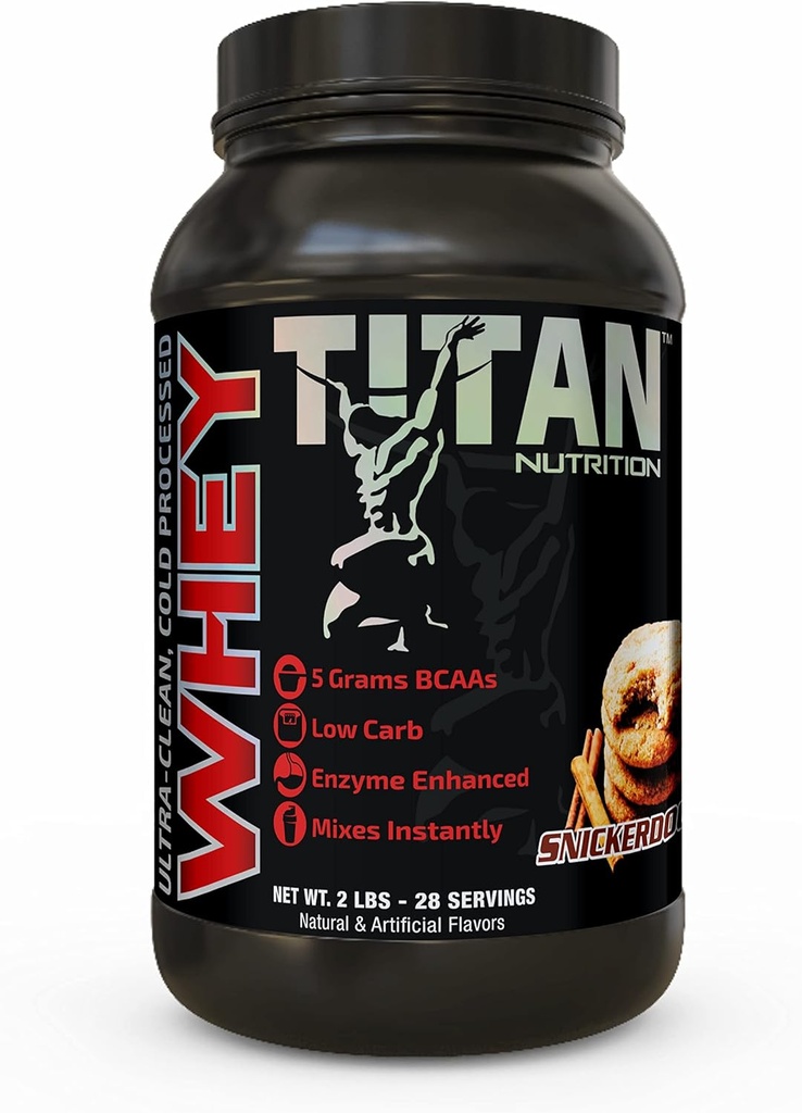 Titan Whey Protein Pulver - Premium, schnell-absorbierend Whey mit 23g Protein, BCAAs, & Verdauungsenzyme pro Servieren - Unterstützt Lean Muskelmasse & Optimale Verdauung - 2 Pfund, Snickerdoodle