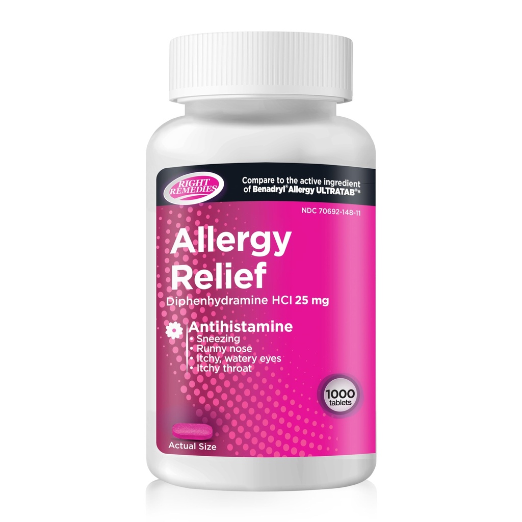 Allergy Relief Antihistamin, Diphenhydramin HCl 25mg, Generische Benadryl Ultratabs, Relieves Seasonal Indoor oder Outdoor Upper Respiratory Allergien, 1000 Count
