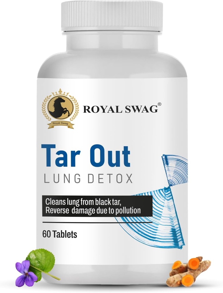 ROYAL SWAG Ayurvedic Lung Detox Tabletten (60 Count) Vegetarisch, Kräuterergänzung mit natürlichen Extrakten Tulsi, Mulethi, Vasava, Pippali und Turmeric | für Lung Reinigung und Entgiftung hergestellt