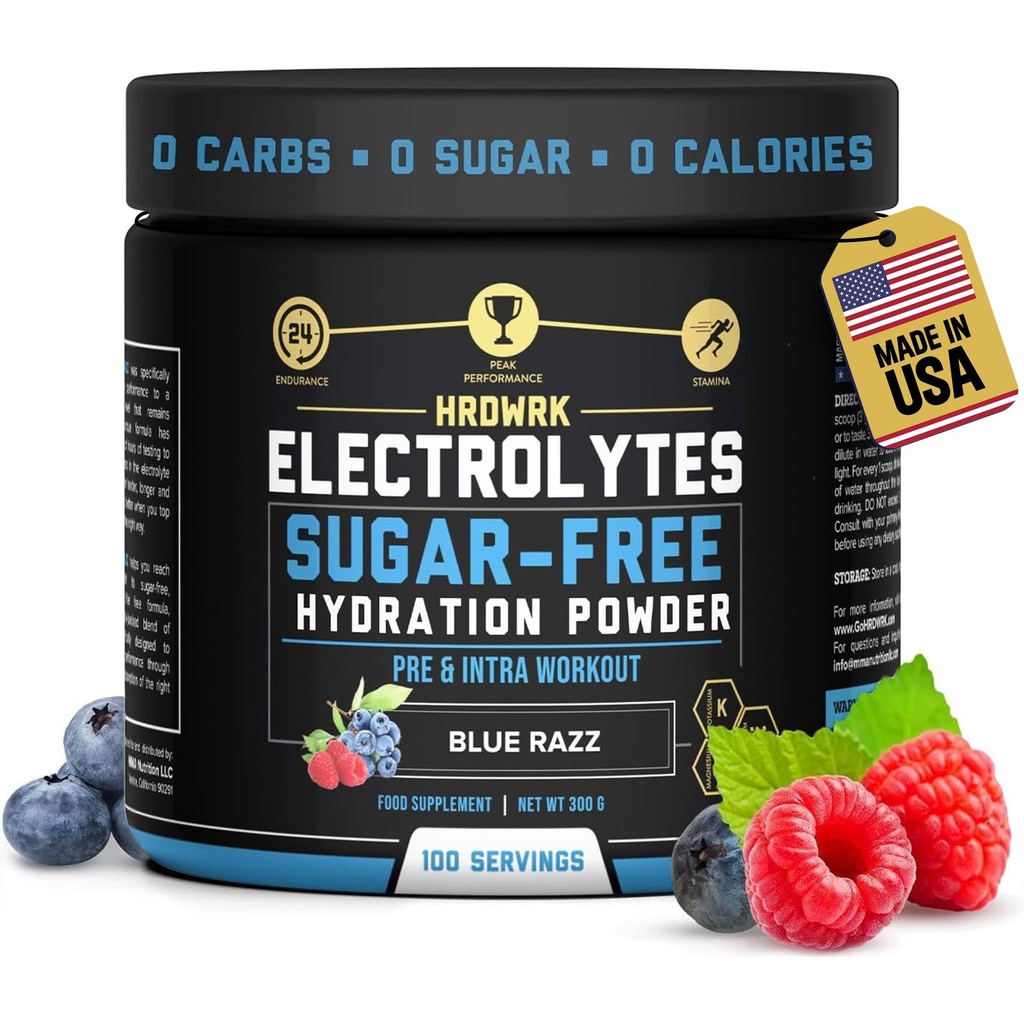 HRDWRK Elektrolyte Pulver mit Magnesium, Kalium - Zucker Freie Elektrolyte erhöhen Ausdauer und reduzieren Fatigue mit dieser Elektrolyt-Ergänzung - maximale Hydration - Keto Friendly