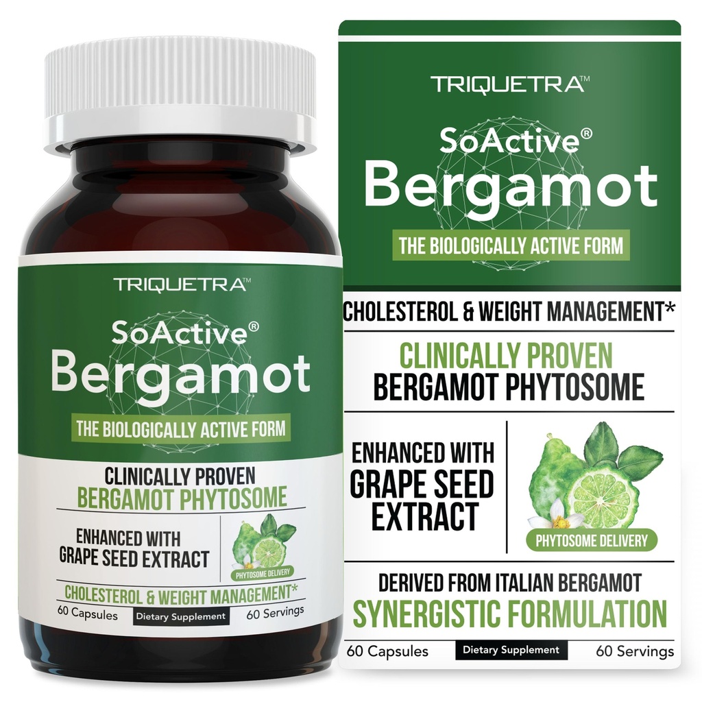 SoActive Bergamotte: 2.5X Effektiver, italienischer Citrus Bergamotte Phytosome - Klinisch validiert | Enhanced with Grape Seed Extract - Unterstützt Cholesterol & Weight Management (60 Kapseln)