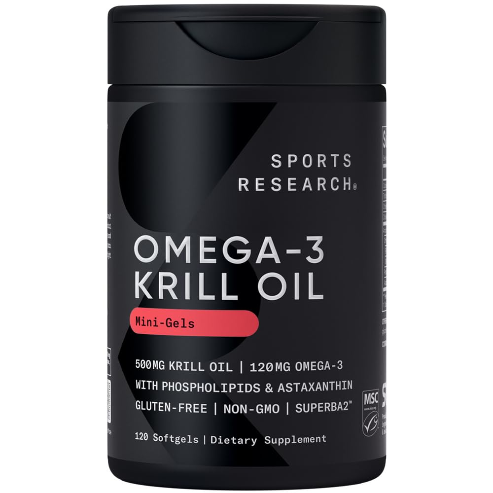 Sportforschung Krill Ölergänzung mit EPA & DHA Omega 3, Phospholipide & Astaxanthin von Antarktis Krill - Höchste Konzentration von Krillöl für Männer & Frauen - 500mg, 120 Softgel Kapseln