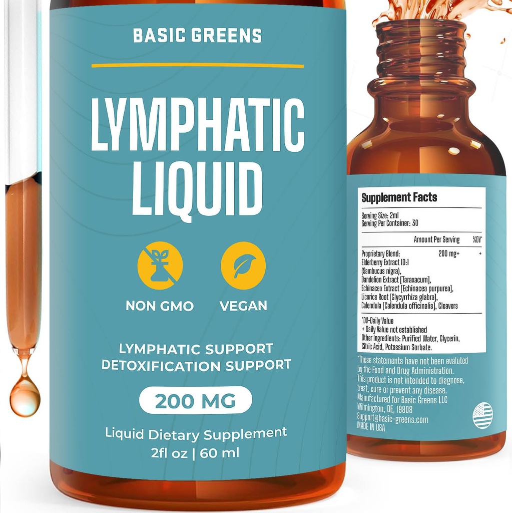 Lymphatic Support Liquid – Natural Immun Booster für Lymphatic Drainage, Fluid Balance, und Daily Cleanse, Easy - Absorb Liquid Formula for Wellness Support, 2 Fl Oz