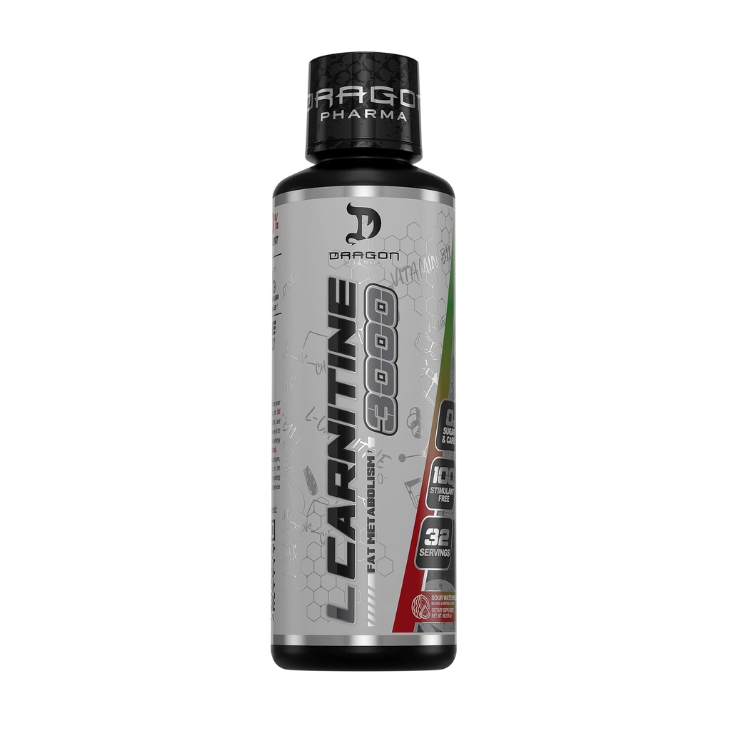 DRAGON PHARMA L-Carnitin 3000, Aminosäure-Ergänzung, Erhöhen Sie verfügbare Energie und Workout Härter, unterstützt Appetitkontrolle (32 Servierungen, saure Wassermelone)