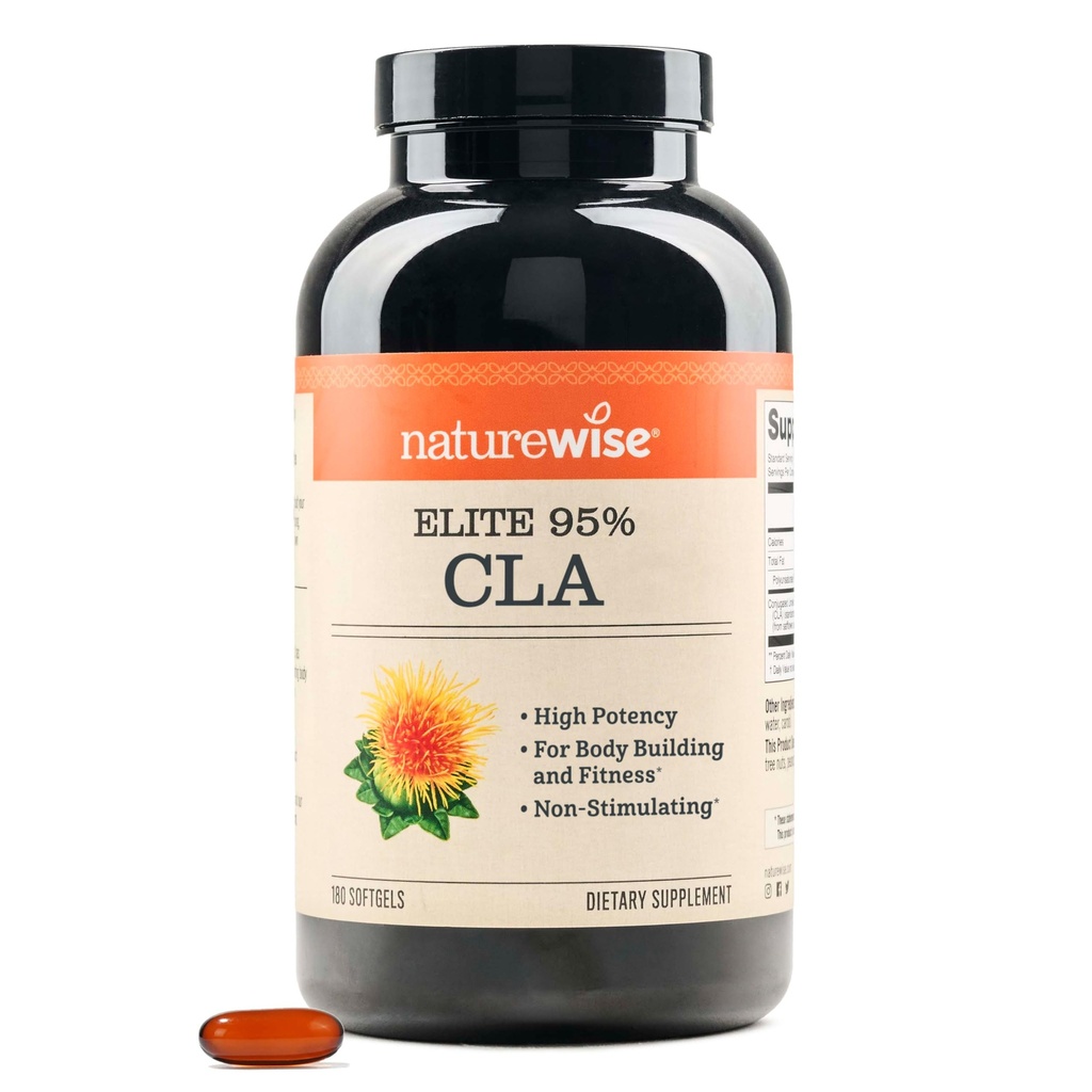 NatureWise CLA 1300 - 95% aktive konjugierte Linolsäure für Frauen und Männer, nicht stimulierend, unterstützt Gewichts- und Fitnessziele - Non-GMO, Glutenfrei - 180 Softgels[2-Month Supply]