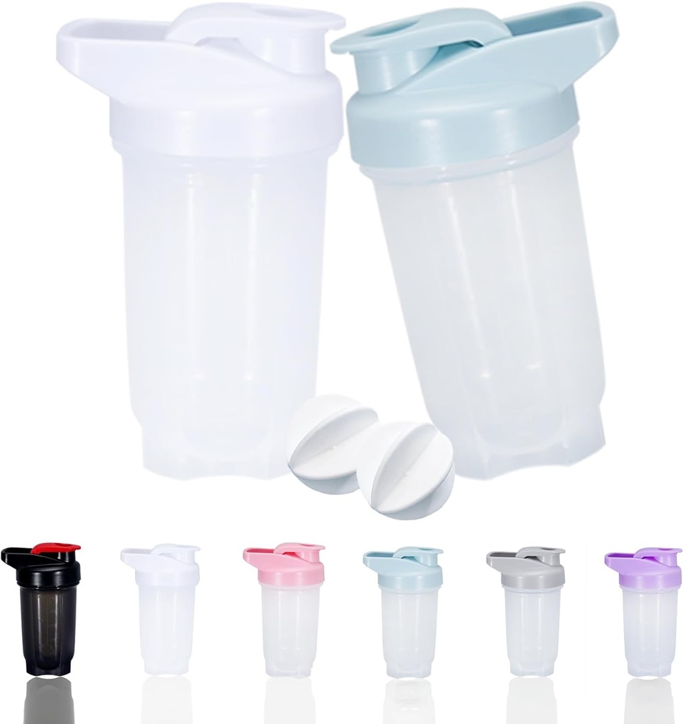 Shaker Bottle Protein Shakes Cup und 10-Ounce/300ML Shaker-Bottle mit Whisk Balls, Protein Shakers Flaschen Set, Non-BPA Kunststoff (White+Blue(2PCS))