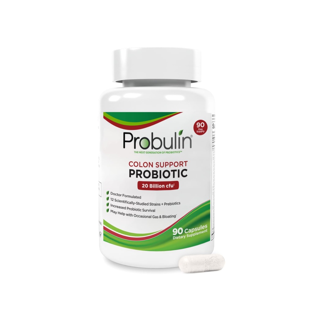Probulin Colon Unterstützung Probiotische Ergänzung, Tägliches Gut, Verdauung und Immune Gesundheit Probiotics Kapseln für Männer und Frauen, 20 Billion CFU, Vegan, 90 Count Bottle