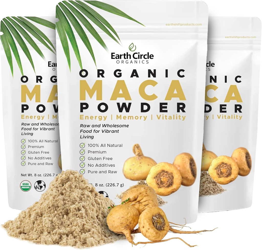 Erdkreis Bios Gelbe Maca Wurzelpulver, Natürliche Superfood, Hilft mit Energie, Gewicht und Frauen Fruchtbarkeit - Vegan - 8 Unze (Pack von 3)