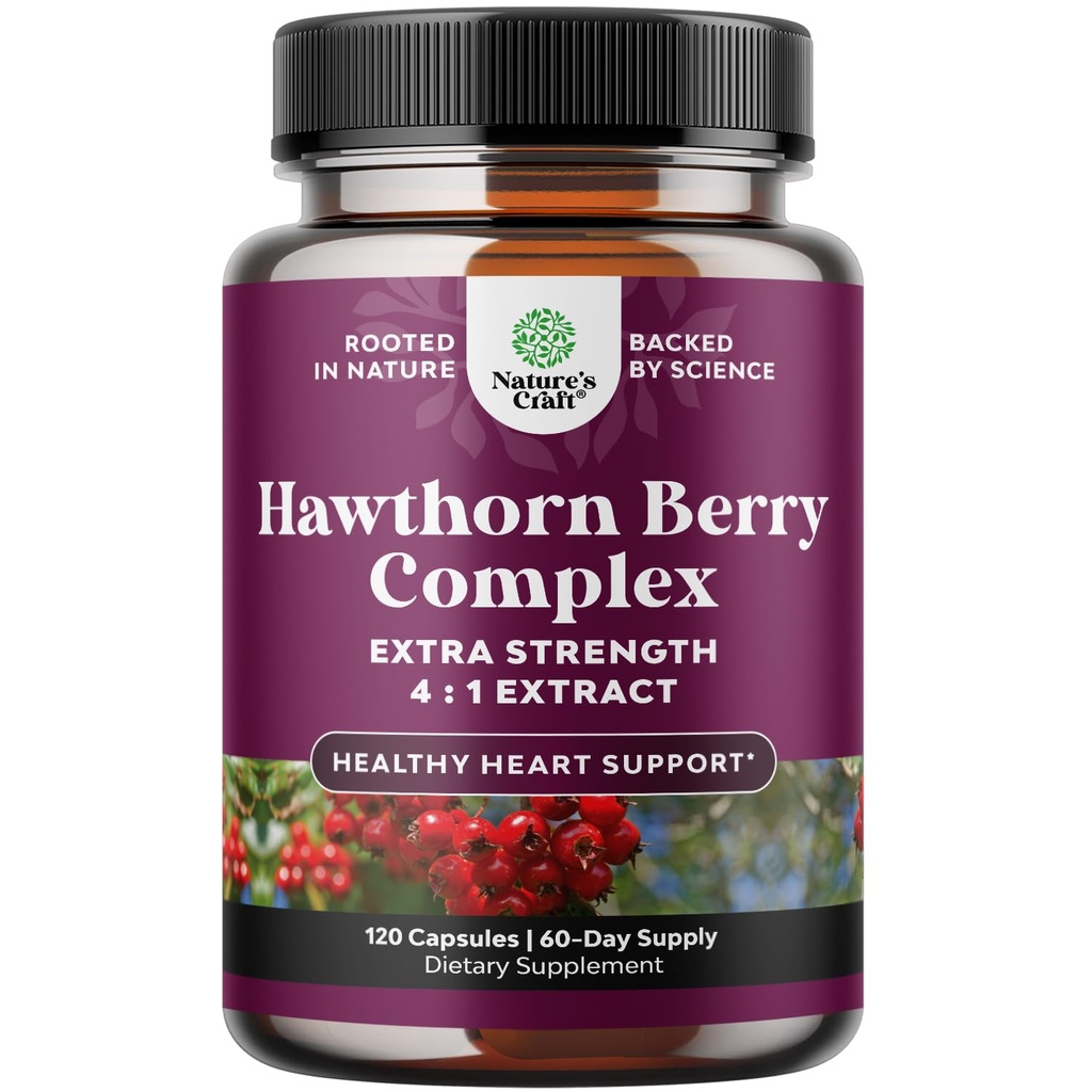 High Strength Hawthorn Berry Capsules - Pure Antioxidant Hawthorn Berry Supplement mit Blatt &amp; Blume Extrakt 4:1 für gesunde Herz & Verdauung - Energieunterstützung für Männer & Frauen - 120 Count Pack
