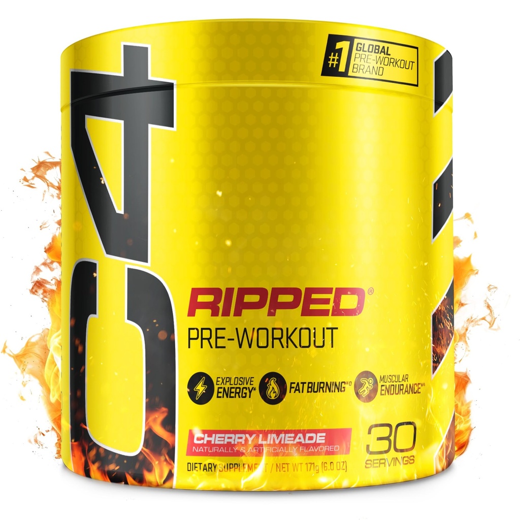 C4 Ripped Pre Workout Pulver für Energie, Beta Alanine, Zero Sugar Energy Supplement Preworkout für Männer & Frauen - 150mg Koffein + Kreatin-frei - Kirsche Limeade - 30 Servietten