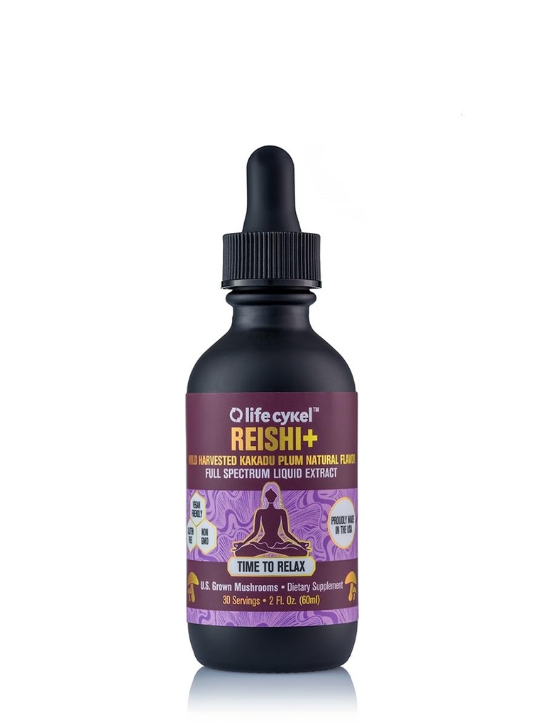 Life Cykel - Reishi Mushroom Extract w/Kakadu Plum- Adaptogen für Schlafhilfe, Relaxation & Cellular Support- 100% Bio Pilze, Antioxidantien Vitamin C, 2oz (Packaging May Vary)