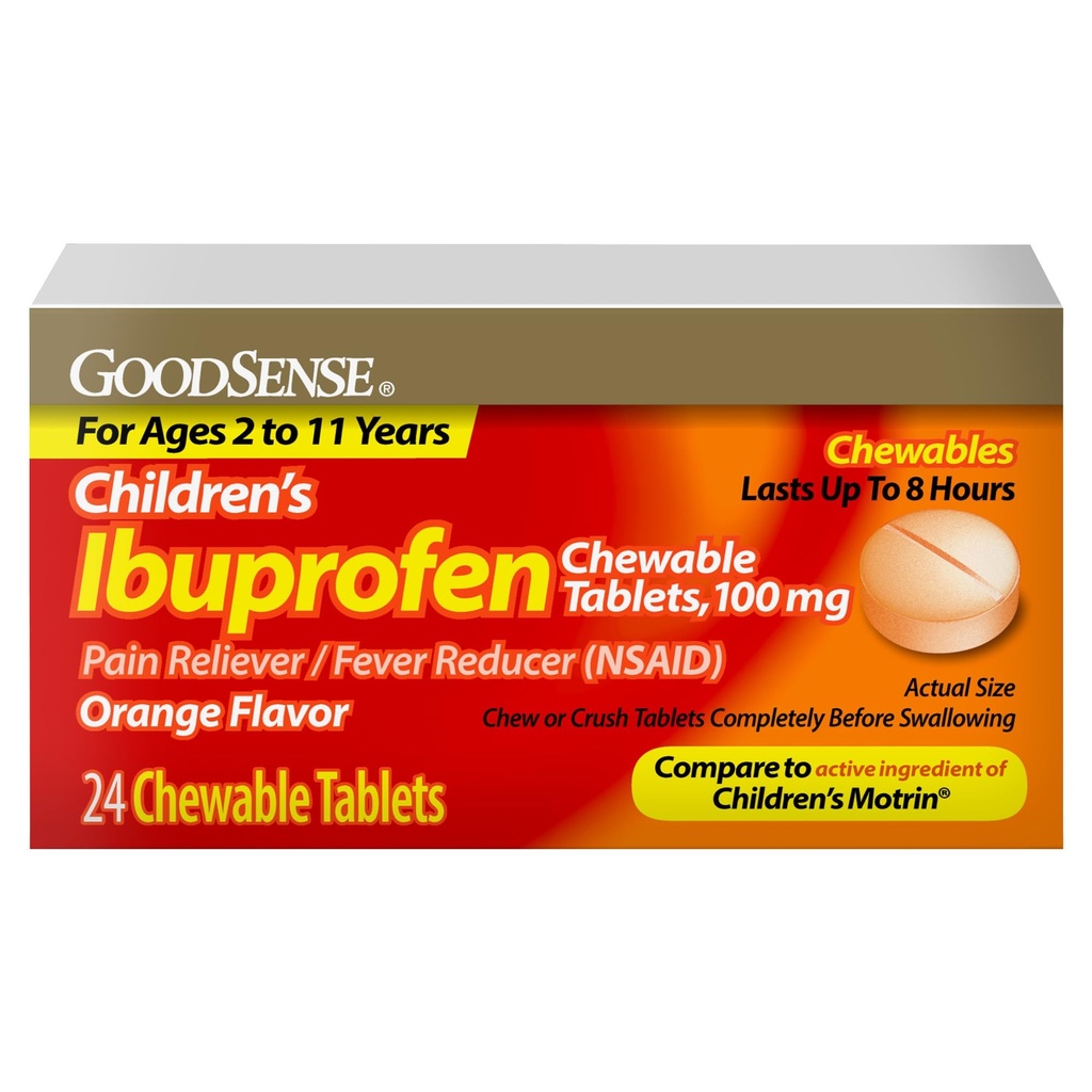 GoodSense Kinder Ibuprofen Kautabletten, 100 mg, 24 Count, Schmerzrelief und Fever Reducer (NSAID), vorübergehend reduziert Fever und glaubt Minor Aches und Schmerzen
