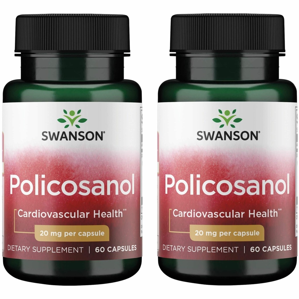 Swanson Policosanol - Supplement Helps Support Cardiovascular Health - All Natural Formula Aids Good Heart Health & Function - Helps Maintain Healthy Cholesterol Levels (60 Capsules, 20mg each) 2 Pack