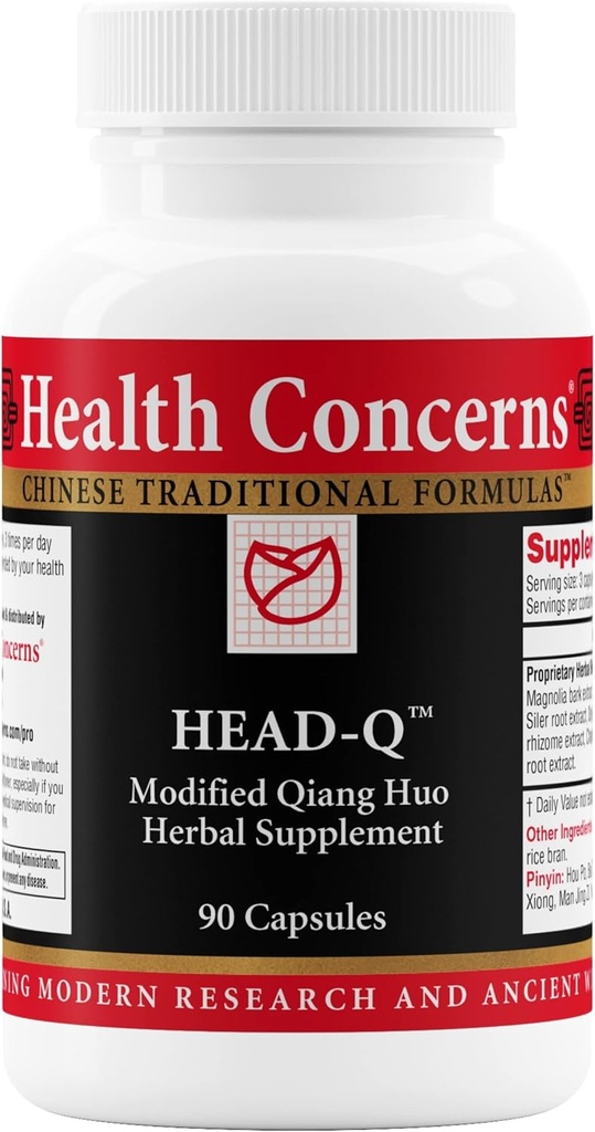 Health Concerns Head-Q – Kräuterergänzung für Tension & Sinus Kopfschmerzen Unterstützung – Qiang Huo chinesische Kräuterformel mit Magnolia, Chaste Tree, Turmeric – Zirkulation Unterstützung – 90 Kapseln
