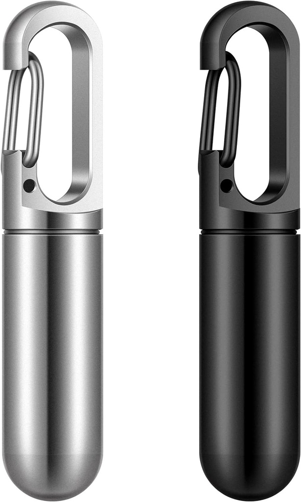 Vesici 2 Pcs Schlüsselanhänger Tasche Metall Pillenhalter für Herren Mini wasserdichte Reise Kapseln Case Small Bottle Container für Outdoor Travel Pocket Purse, Schwarz und Sliver, 7.8 Gramm