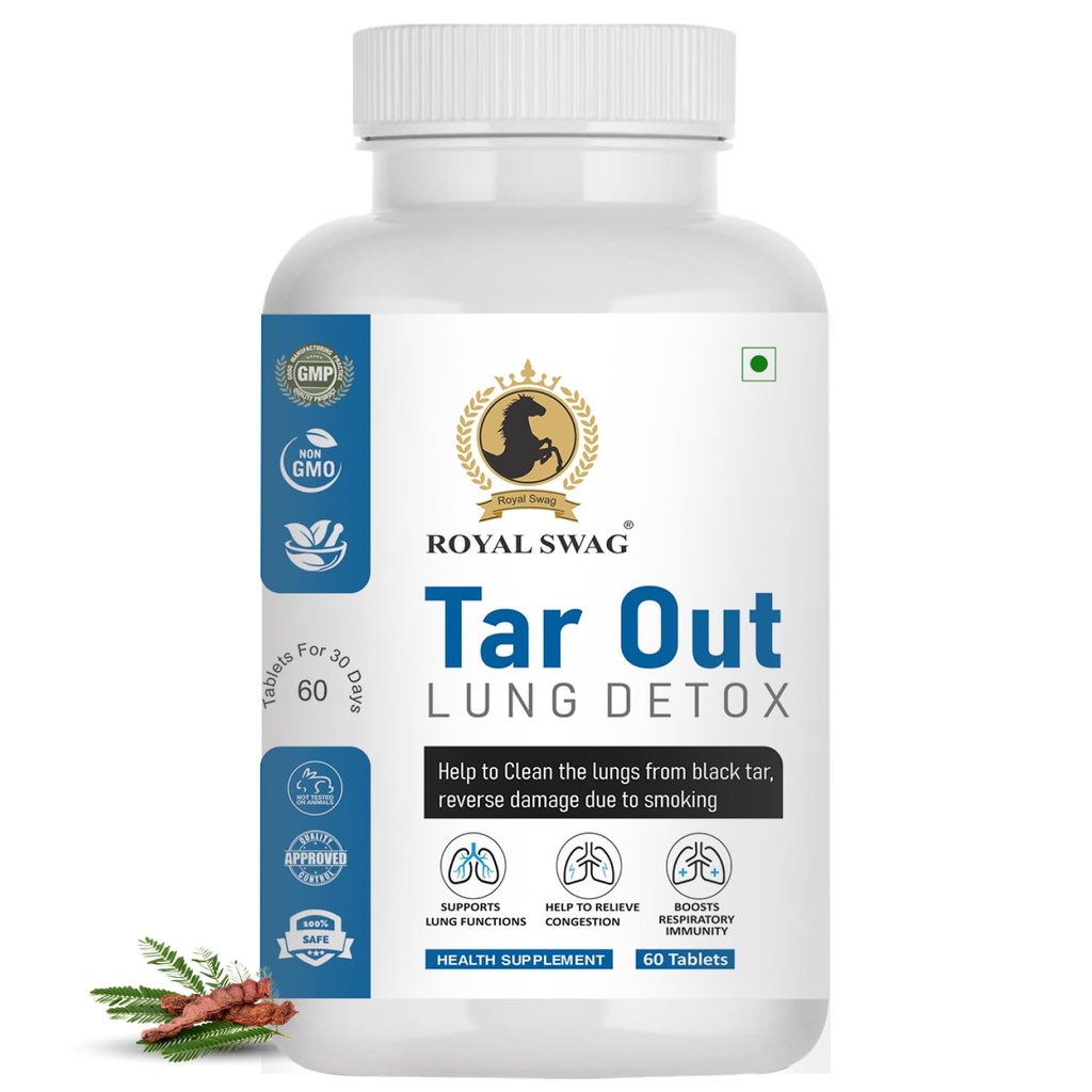 Royal Swag Tar Out Lung Cleanse und Detox Tablet (60 Stück) Pack Natürliche Atmungshilfe Ergänzung für Raucher und Nichtraucher Unterstützung Lung Gesundheit und Entgiftung