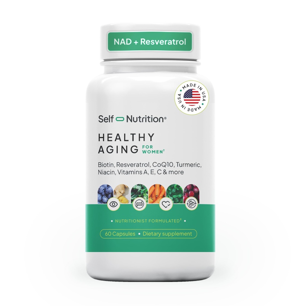 Healthy Aging Supplement für Damen - Resveratrol, NAD, Collagen Booster, Biotin, Hyaluronsäure & More. Cellular Health, Beauty, Longevity - USA, Vegan, 60 Kapseln.