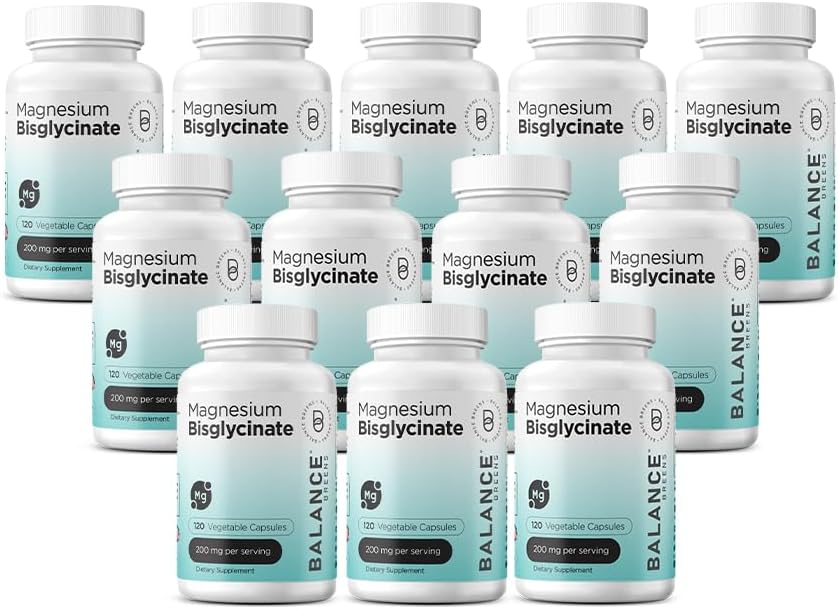 Magnesium Bisglycinat 200mg - Hohe Absorption Chelat Magnesium Supplement - Gentle on Stomach, Glutenfrei, Unterstützt Schlaf, Muskelkrämpfe & positive Stimmung - 120 Kapseln (Pack von 12)