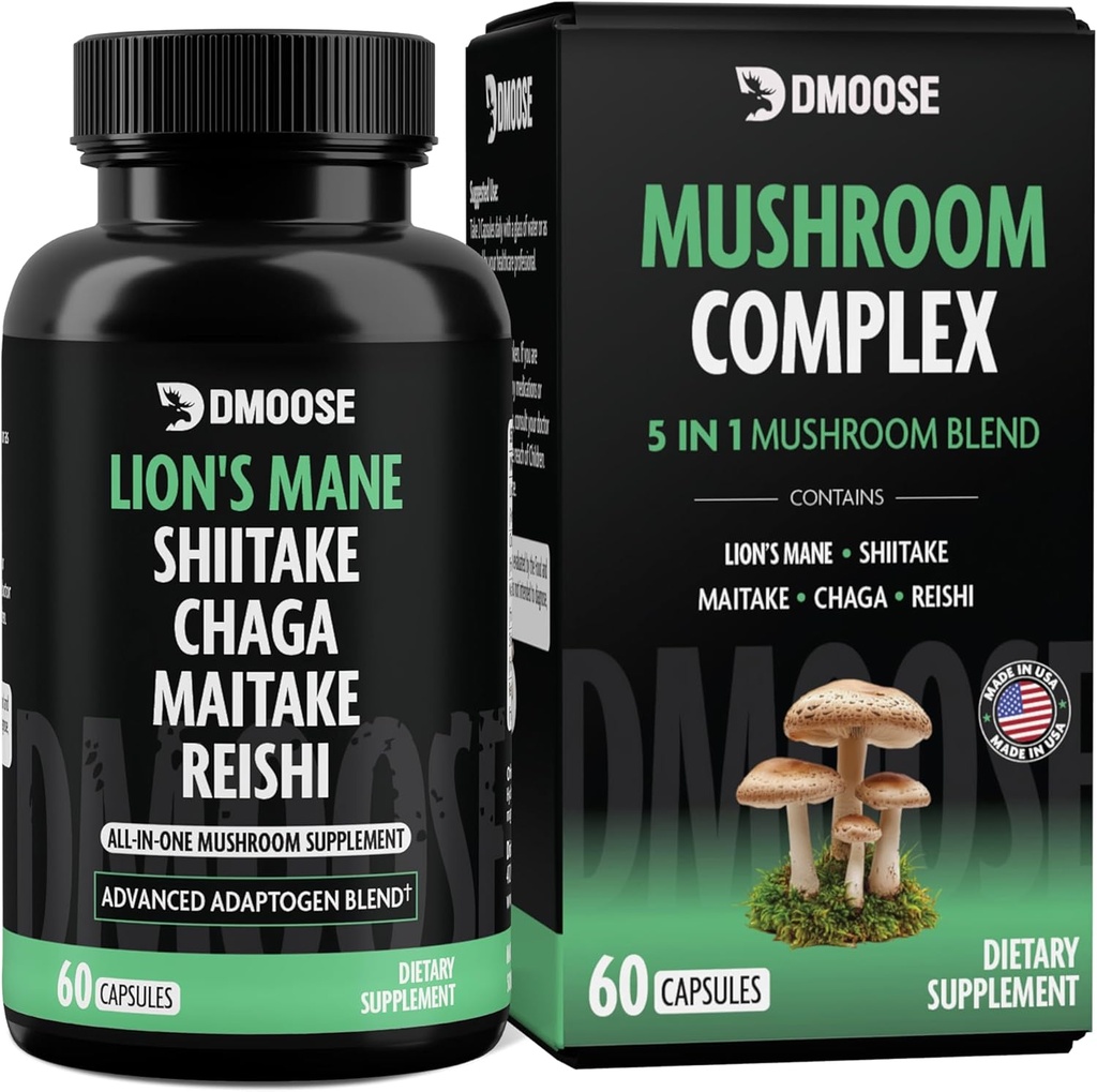 Lions Mane Mushroom Complex - 5300 mg Adaptogenic Blend for Memory, Focus and Immune Support - 5 in 1 Lionsmane, Chaga, Maitake, Shiitake und Reishi Extract, Nootropic Mushroom Supplement Kapseln