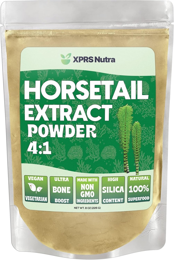 XPRS Nutra Pferdeschwanz-Extrakt Pulver für Haare, Nägel und Knochen - High Potency Horsetail Root Powder - High Silica Content for Maximum Results - Vegan Friendly Horstail Extract (8 oz)