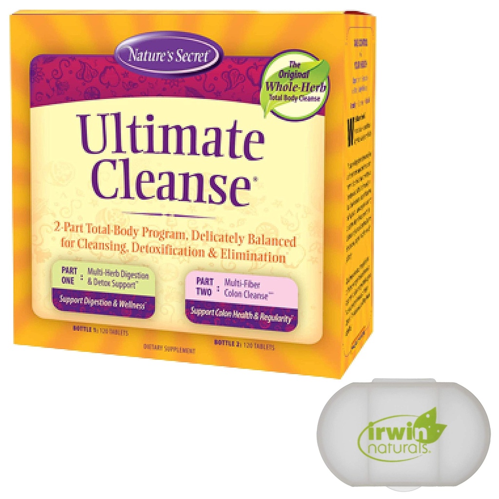 Nature's Secret 7 Day Ultimate Cleanse - 2 Teil Total Body Cleanse fördert gesunde Verdauung & Elimination mit Multi-Herb Detox Blend & Multi-Fiber Colon Cleanse, 240 Tabletten, mit einer Pille Case