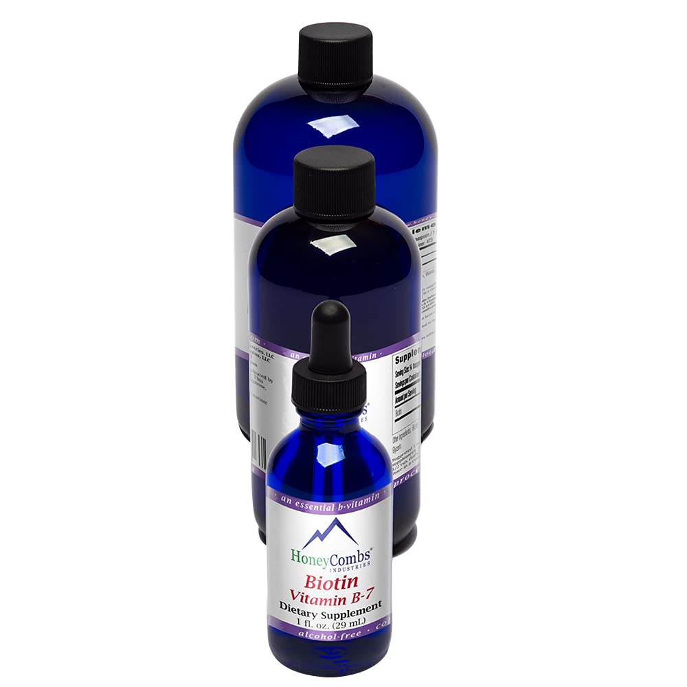 HoneyCombs Vitamin B7 (Biotin) Tropfen – Flüssiges Biotin-Haar, Haut, Nägel-Ergänzung – Verdauung & Haar Vitamine - Alkoholfrei, Non-GMO-Vitamin-Flüssig für gesundes Haar, Haut und Nägel, 8 Fl Oz.