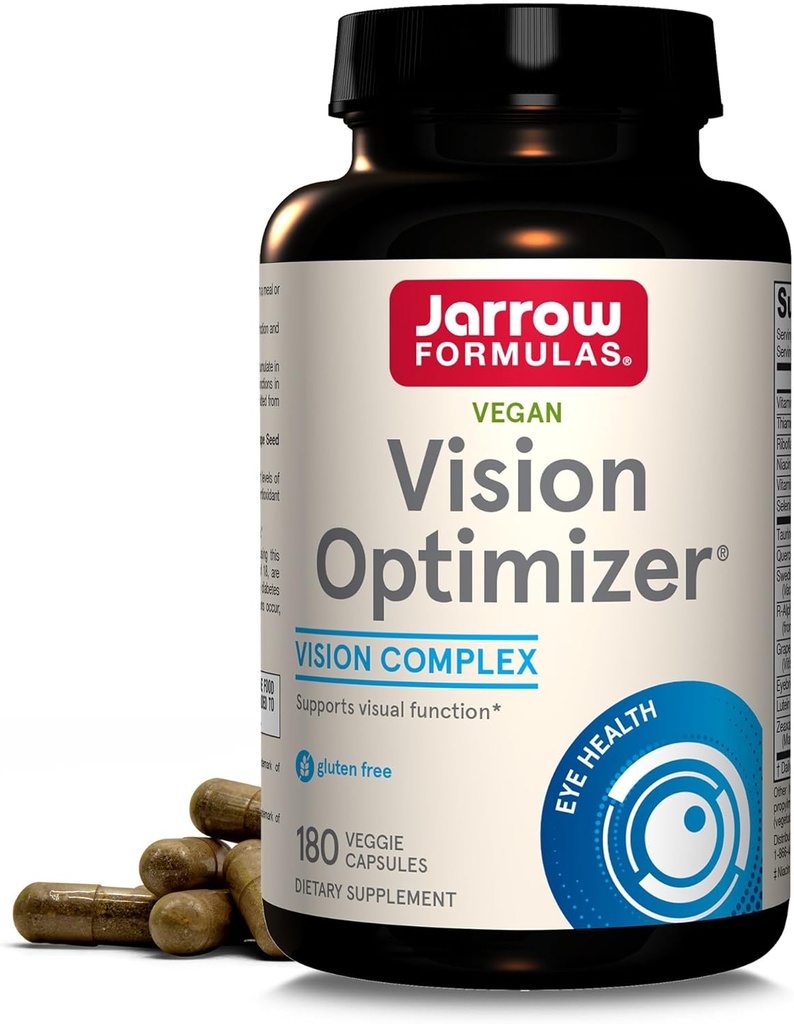 Jarrow Formulas Vision Optimizer Veggie Capsules - 180 Count - Augenergänzung - Diät-Ergänzung - mit Grape Seed Extract, Lutein & Zeaxanthin, Quercetin & More - Non-GMO - Gluten Free