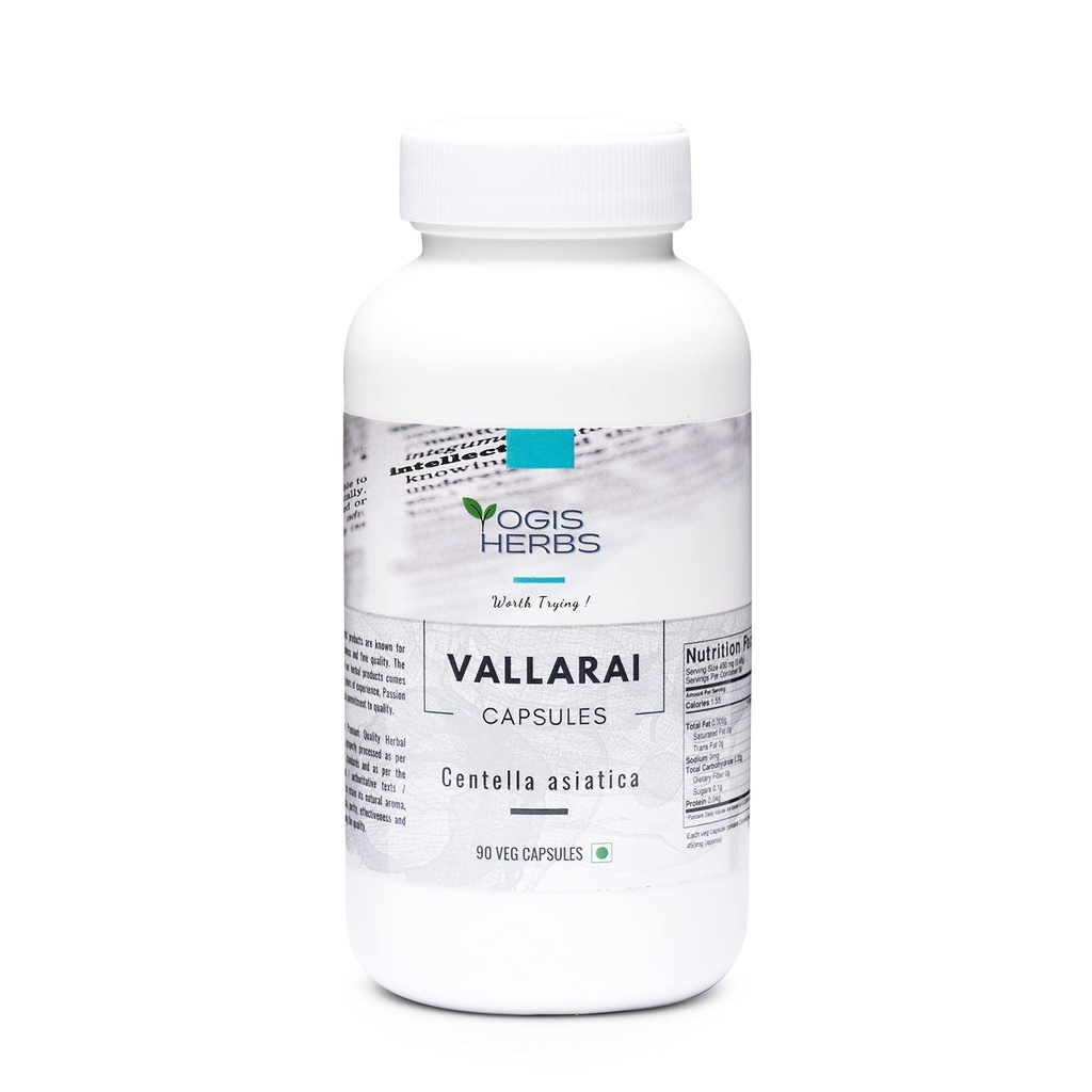 YOGIS HERBS Vallarai Capsules (Centella Asiatica/Gotu Kola) | Herbal Supplement for Congnitive Support | 90 Veg Capsules