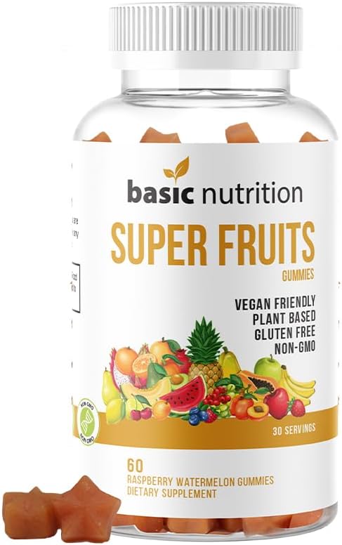 SuperFruits Gummis mit Collagen-Promoting Mixed Fruit Blend für Schönheit und Hautpflege | Natürliche Himbeere Wassermelone Geschmack | Non-GMO Pflanzen-Based, Vegan, Gluten-Free & Gelatin Free