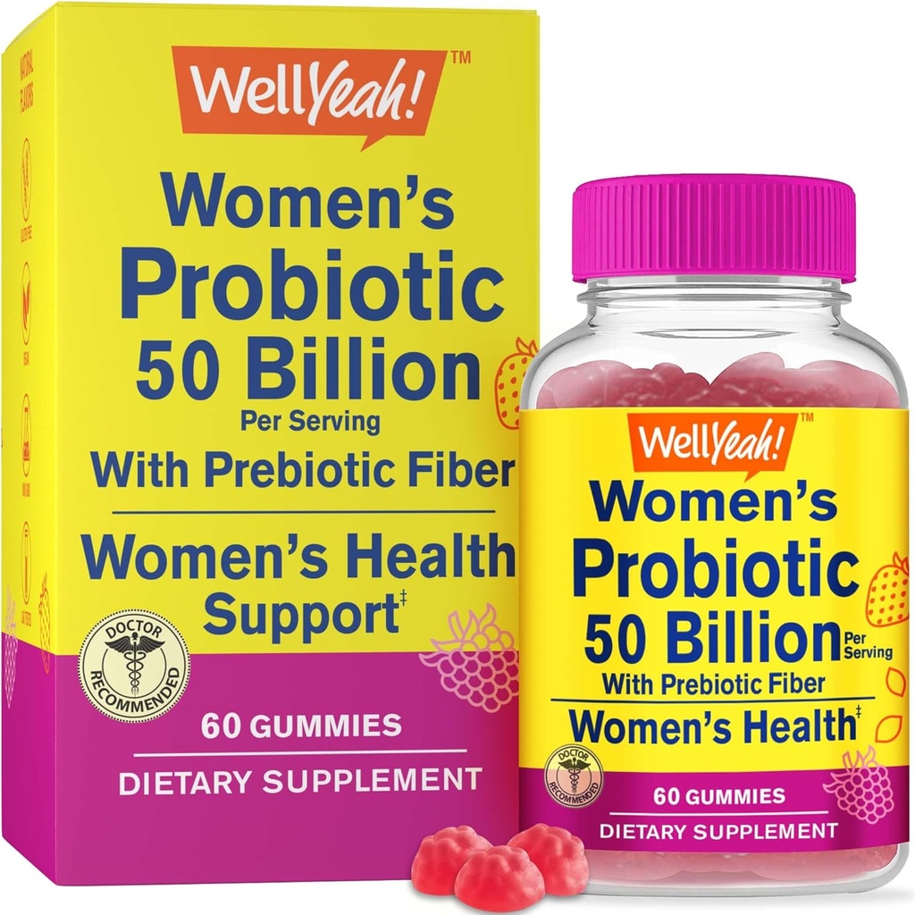 WellJa Womens Probiotic 50 Billion Gummies 12 Strains - mit Prebiotic Fiber for Digestive - Vaginal, Digestive, Immun Suport und Gut Health - Shelf Stable Probiotic Gummies - 60 Gummies