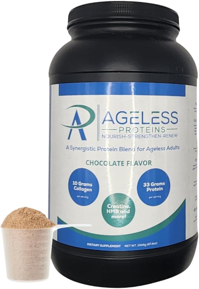 Schokolade Whey Protein Pulver und Collagen Peptide für reife Erwachsene. Unterstützt Muskelaufbau und Gelenkgesundheit mit 24g Protein, Kreatin, HMB und Vitaminen (30 Portionen, Schokolade)
