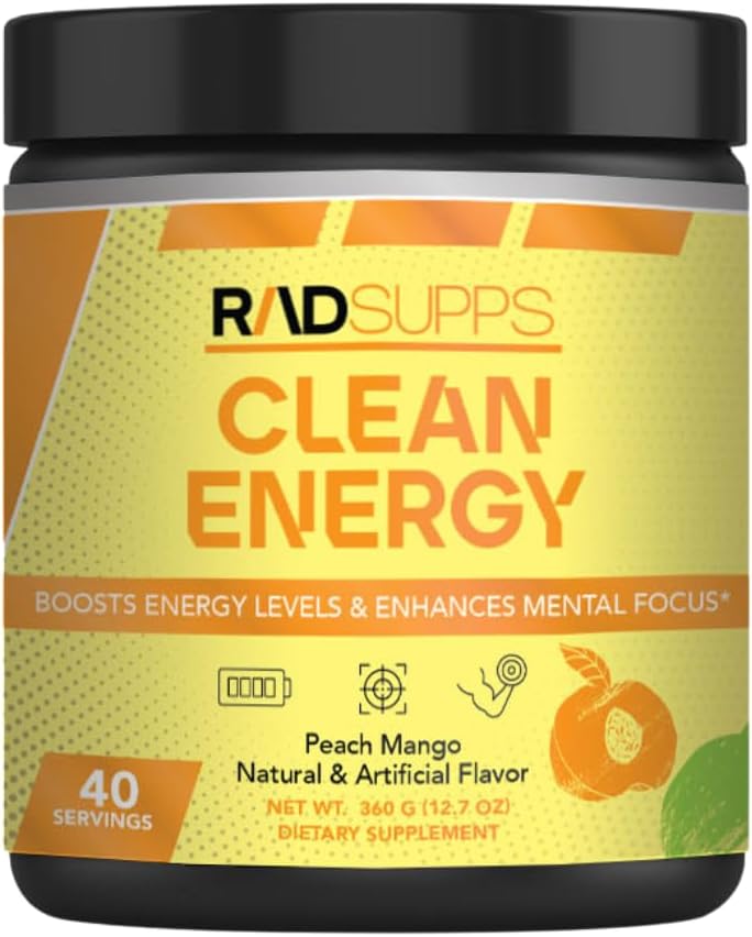 Clean Energy - Pre Workout Pulver für Männer und Frauen mit BCAAs Aminosäuren, Energy Drink Powder, Amino Acid Energy Powder for Energy & Focus - 40 Servierungen (12,7 Unze, Peach Mango)