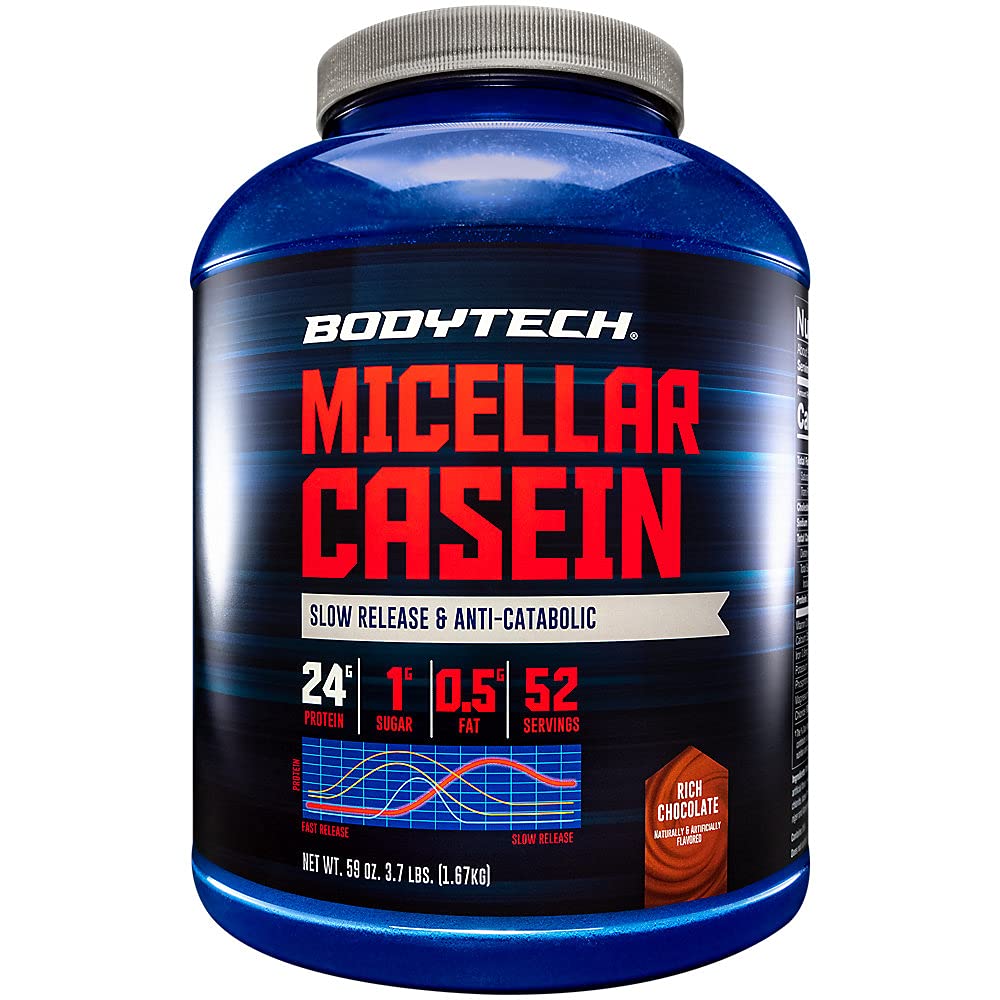 BODYTECH Micellar Casein Protein Powder, langsame Freisetzung für Overnight Muscle Recovery - 24 Gramm Protein pro Portion - Rich Chocolate (4 Pfund)