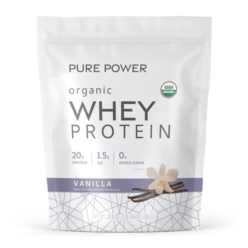Dr. Mercola Pure Power Organic Whey Protein - 20 g Protein - Unterstützt Muskelwachstum & Energie - Grass-Fed Whey Konzentrat - 15 Portionen (20,60 Unzen) - Vanilla