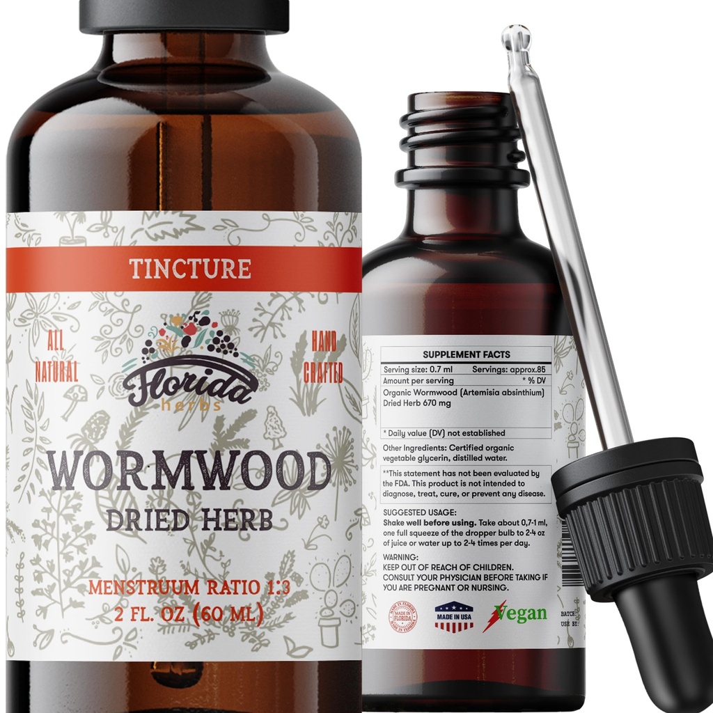 Wormwood Organic Tincture - Natural Intestinal Cleanse and Digestive Cleanse Supplement - Wormwood Kräuterextrakt für Detox - Made in USA - 2 Fl Oz (Wormwood - 2 Fl Oz)