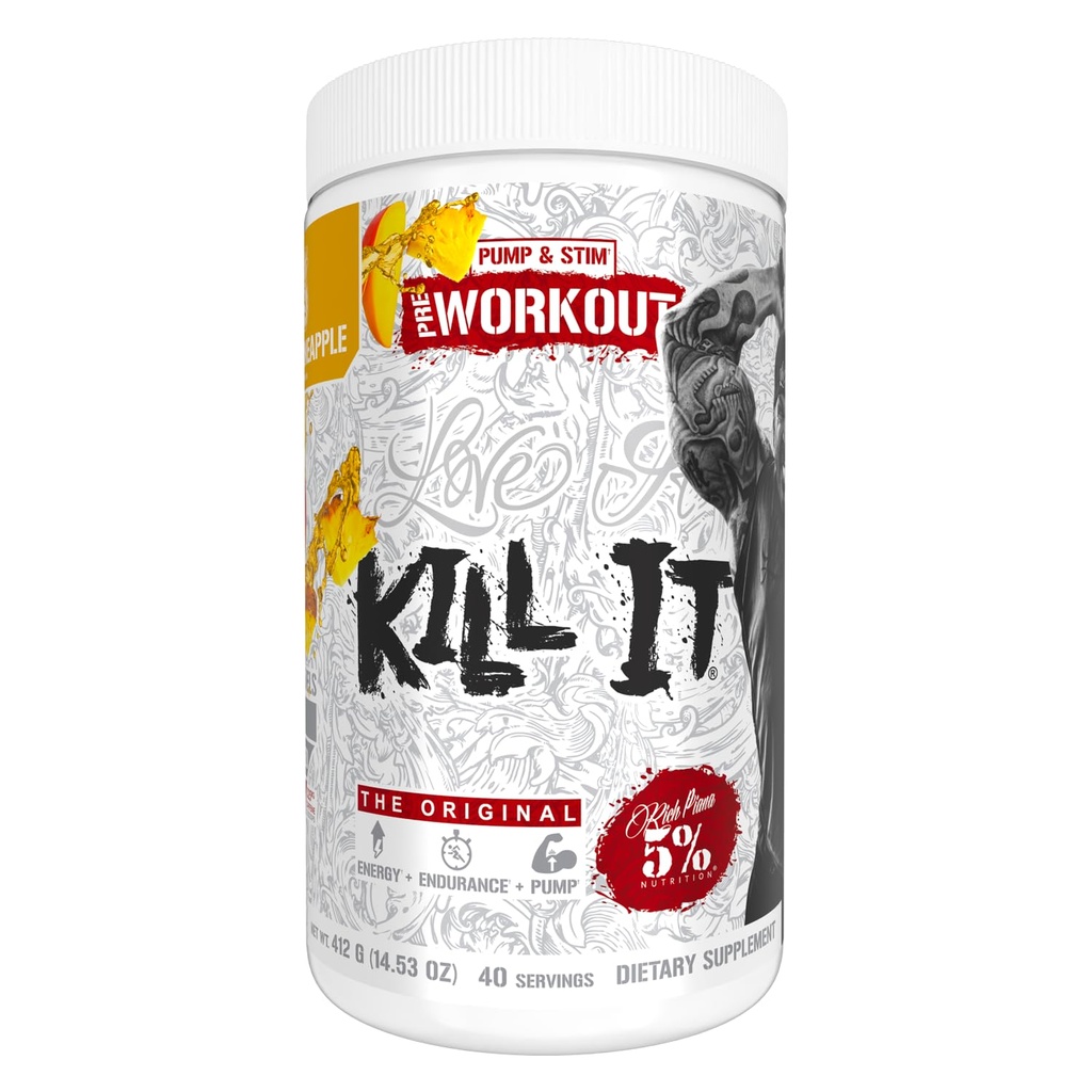 5% Ernährung Rich Piana Kill It Pre Workout Powder w/Creatine, Koffein, Beta Alanine, Hydroprime Glycerol für Pumpe, Stärke, Ausdauer | 14.11 oz, 40 Srvgs (Mango Pineapple)