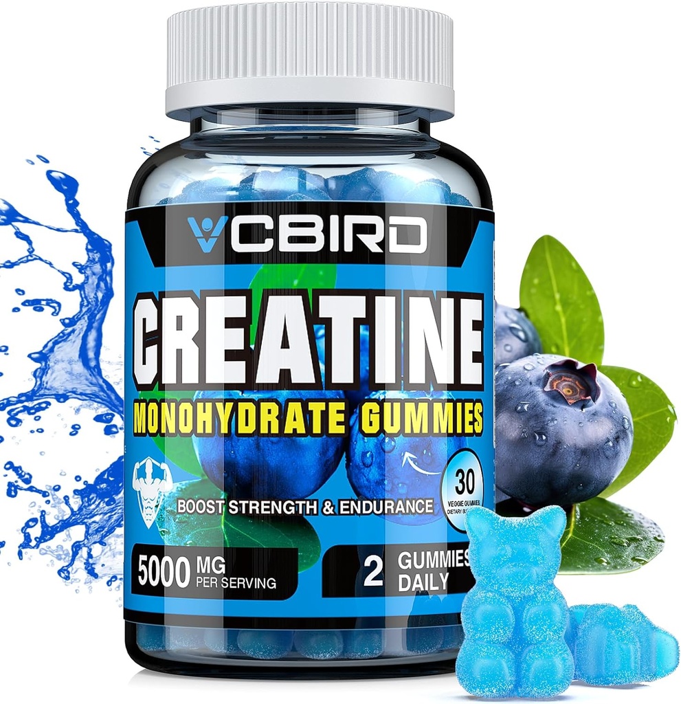 Kreatin Monohydrat 5g Pro Servieren, keine Zucker Kreatin Ergänzungen Unterstützung für Stärke, Leistung, Energie, Erholung, Glutenfreie Kreatin für Frauen und Männer, Blaubeeren Geschmack (30 Gummies132)