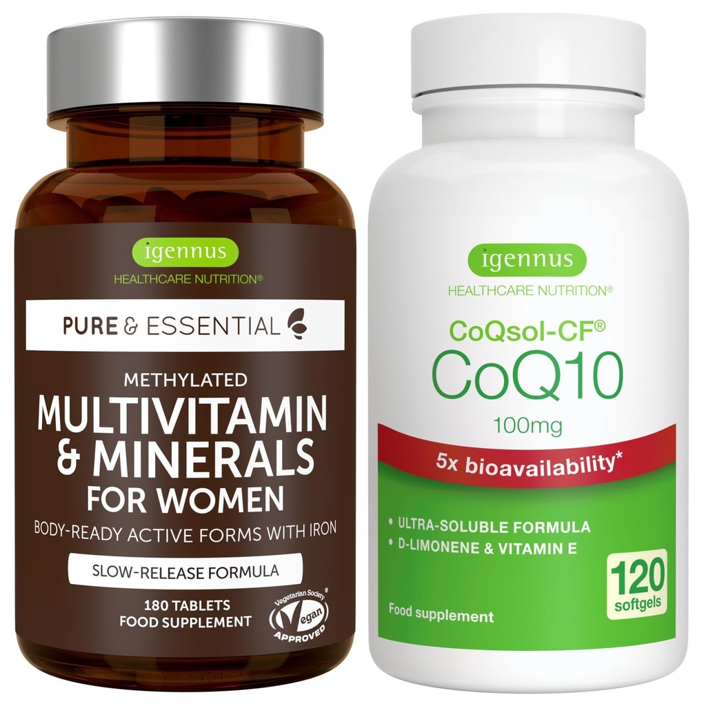 Multivitamin & Minerals für Frauen + High Absorption CoQ10 100mg 120 Softgels Energy Bundle, Sustained Release Advanced Multivitamin + CoQ10 mit Vitamin E & D-Limonen, von Igennus