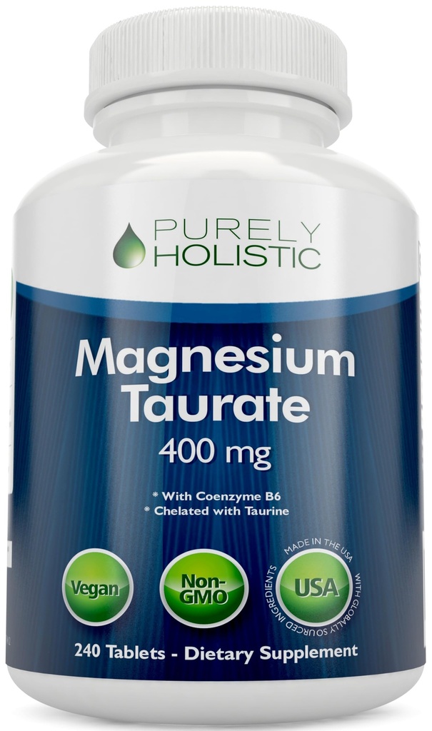 Magnesium Taurate 400mg Tabletten - Chelat Magnesium mit Taurine und Coenzym B6 - Hoher Absorptionskomplex für Herz-Kreislauf-Gesundheit, Muskel- und Nervenfunktion - 240 Vegan Tabletten