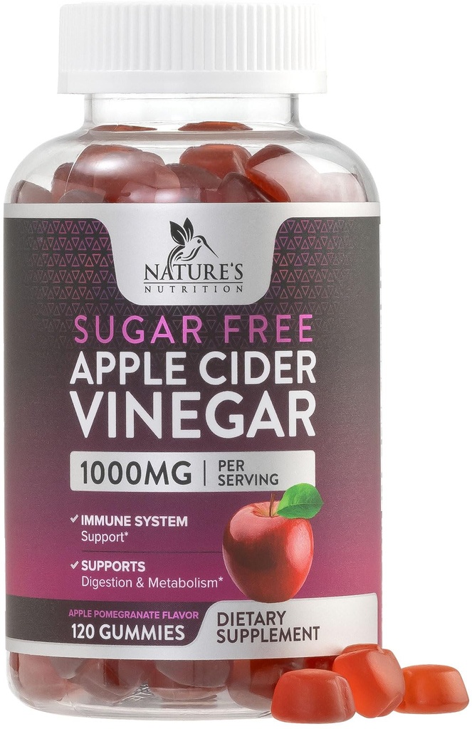 Apple Cider Vinegar Gummies for Weight Loss - Sugar Free - Max Strength ACV Gummy with Vitamin B12 & The Mother - Metabolism & Energy Support - Vegan Apple Cider Vinegar Gummy Supplement - 120 Gummies