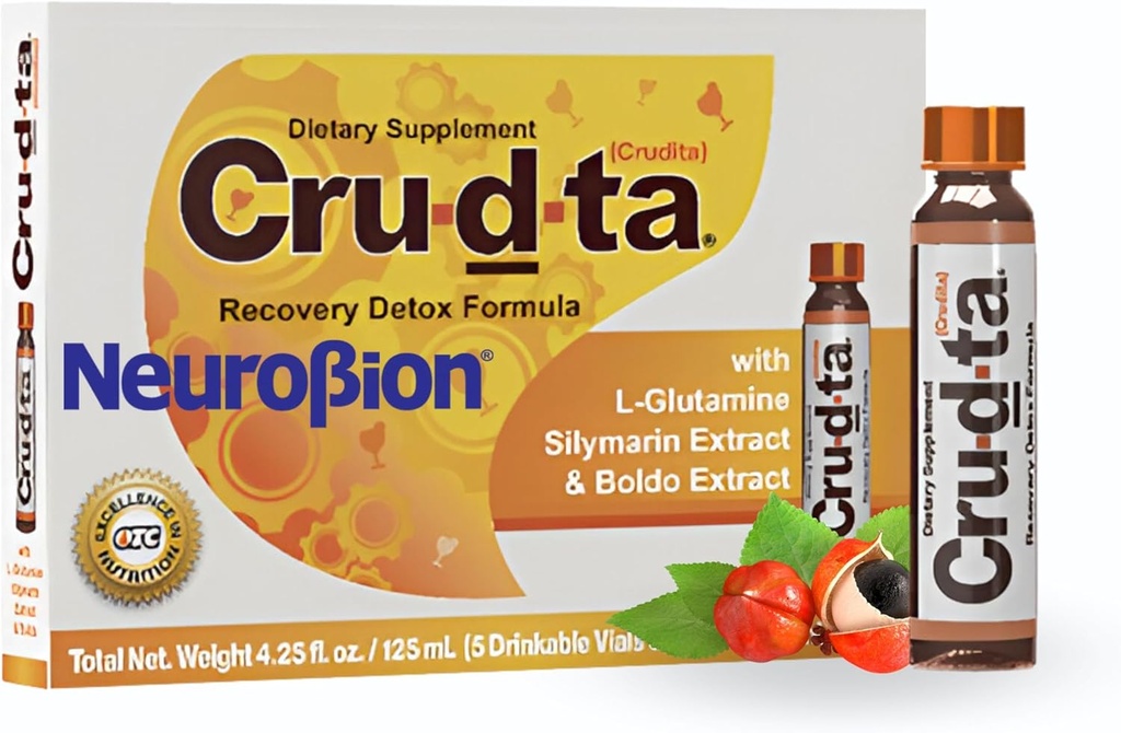 Crudta Recovery Detox Formel mit L-Glutamin, Silymarin-Extrakt, Boldo-Extrakt, Antioxidantien, Immununterstützung, 5 Vials