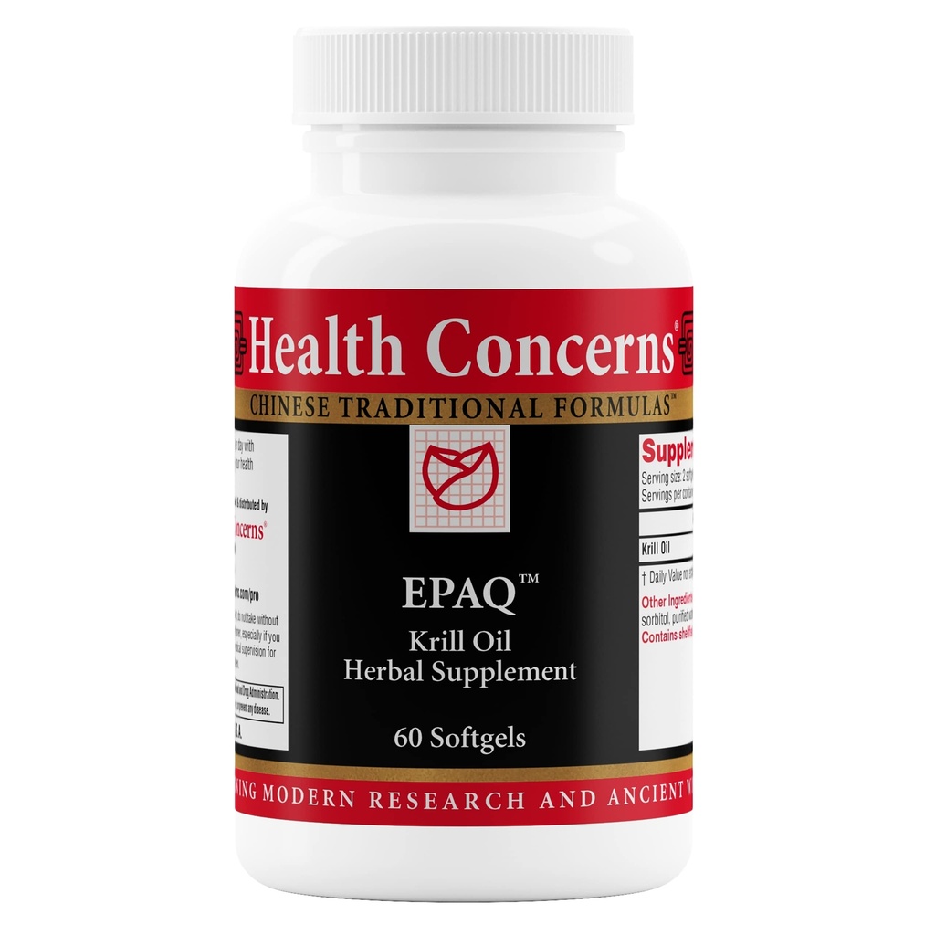 Health Concerns EPAQ – Brain Health Support Supplement – 1.000 mg Krill Oil Per Serving – Kognitive Funktion & Herzgesundheit – Chinesische Kräuterergänzung – Antioxidantien & Phospholipide – 60 Softgels