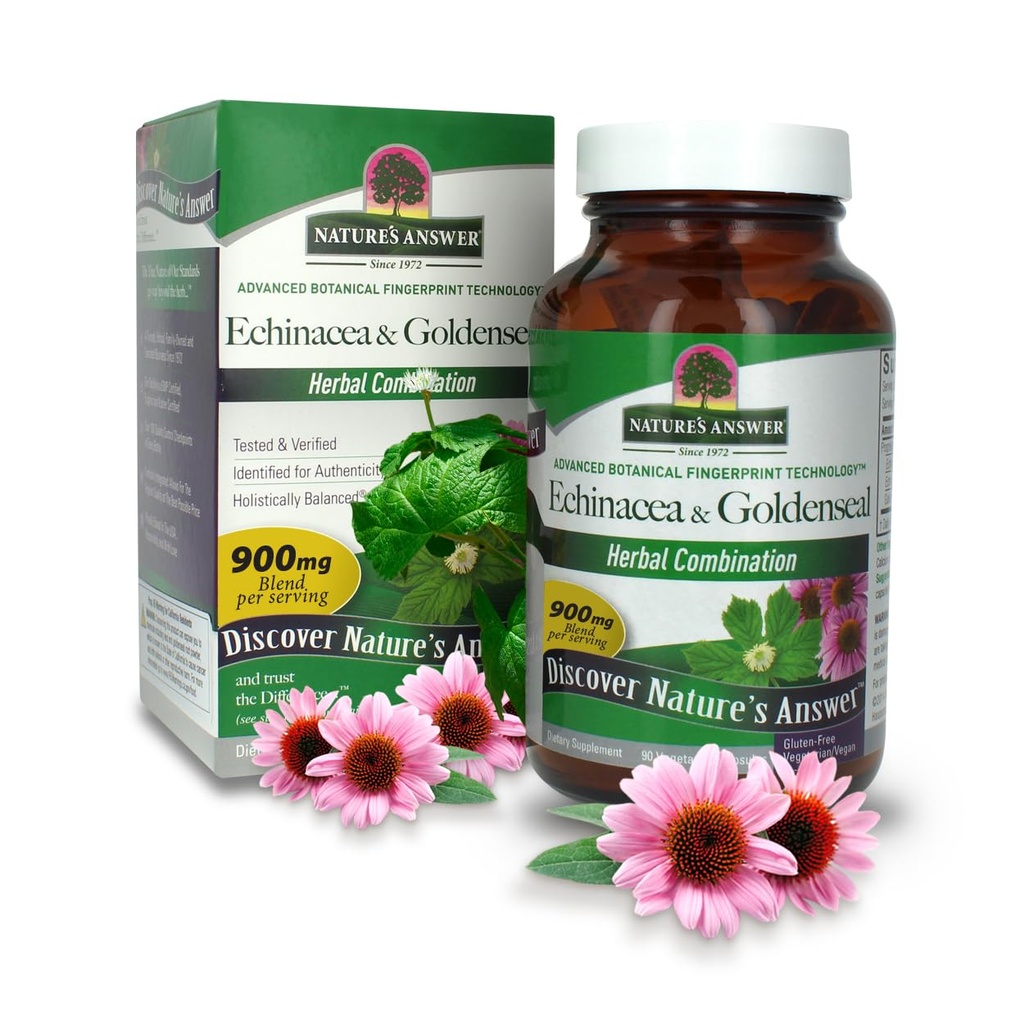 Nature's Answer Echinacea & Goldenseal | Nahrungsergänzung | Unterstützt ein gesundes Immunsystem | Non-GMO & Kosher Zertifiziert | Vegetarisch/Vegan Kapseln 90ct
