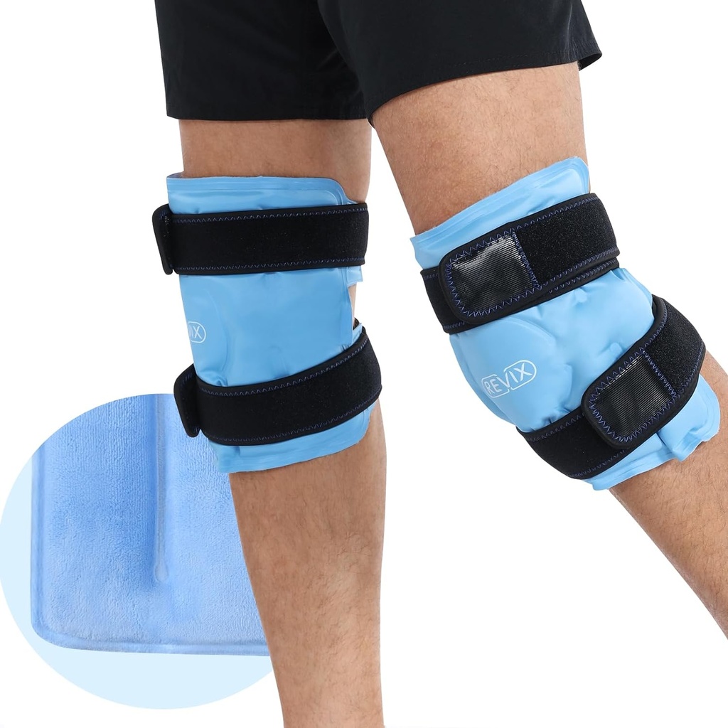 REVIX Eis Wraps für Knee Discomfort, Gel Ice Packs Wiederverwendbar mit Kaltkompression, Knee Cold Pack, um Sore Muskeln und Gelenke, Plüschabdeckung und Hands-Free Anwendung, Eine Reihe von zwei