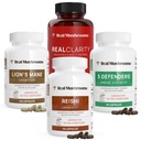 Reale Pilze RealClarity (60ct), Lions Mane (120ct), Reishi (90ct) & 5 Verteidiger (90ct) Kapseln - Pilzergänzung für kognitive Gesundheit, Langlebigkeit, Entspannung & Immununterstützung - Vegan, Non-GMO