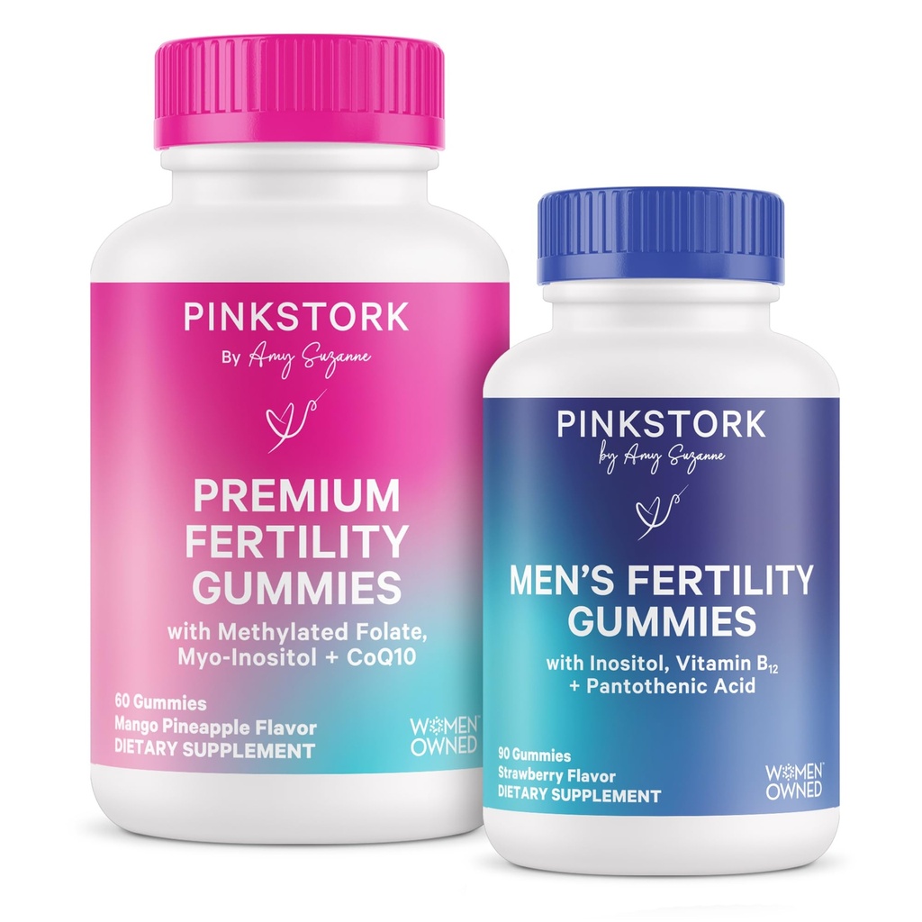 Pink Stork Fertility Gummis für Frauen und Männer - Prenatal Conception Support - Inositol, COq10, Folate - Hormonal Balance